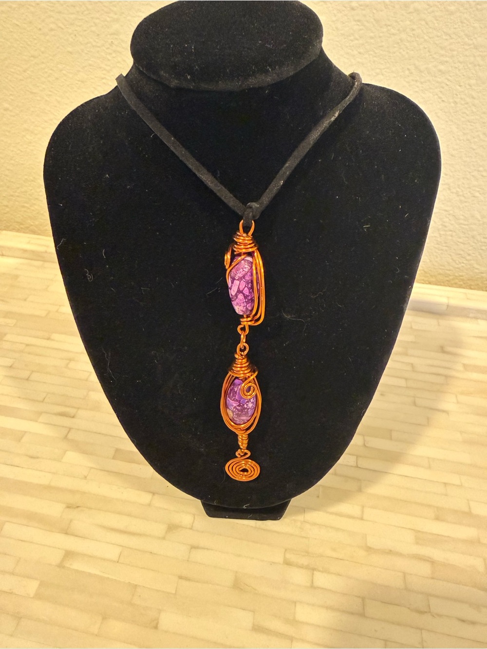 Handcrafted Purple Stone Copper Wire Pendant Necklace - Women Jewelry